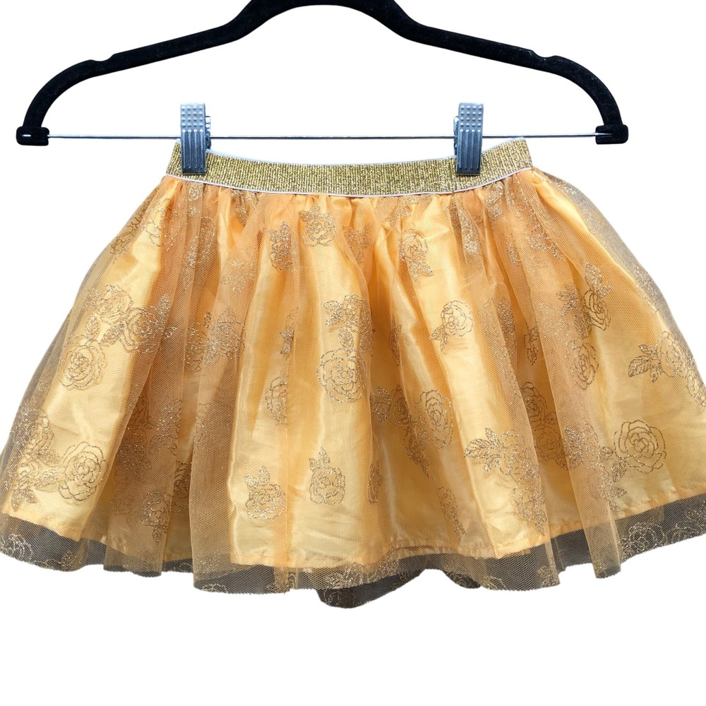 Disney Princess Belle Tulle Skirt Girls 5T Yellow Floral Costume Tutu Beauty